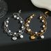 Japanese Korean Pearl Heart Bracelet, Women's Titanium Steel Thick And Thin Double-layer Mixed Chain, Electroplated_ipsvogv.com