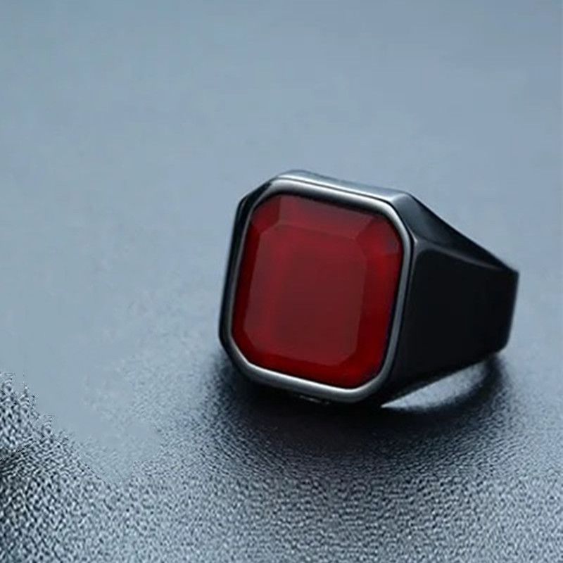 New Style Jewelry Simple Square Personalized Black Agate Men's Plated Ring_ipsvogv.com