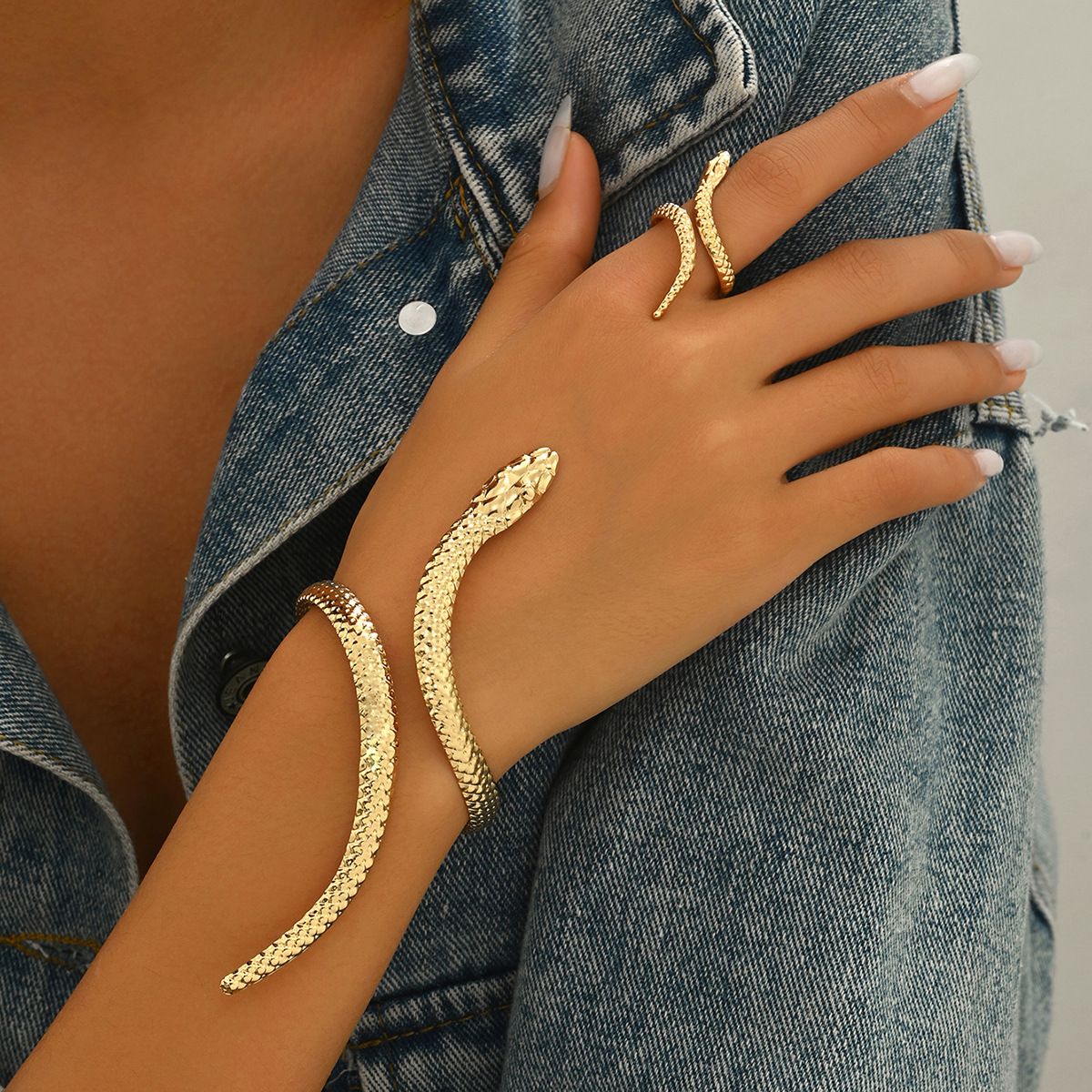 Geometric Style Women's Adjustable Ring Set Versatile Spirit Snake Design Personalized Bracelet Jewelry_ipsvogv.com