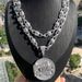 Men's Hip Hop Cuban Link Chain Set With Round Pendant & Eye Design - Iced Out Zirconia Letter Necklace For Streetwear Fashion_ipsvogv.com