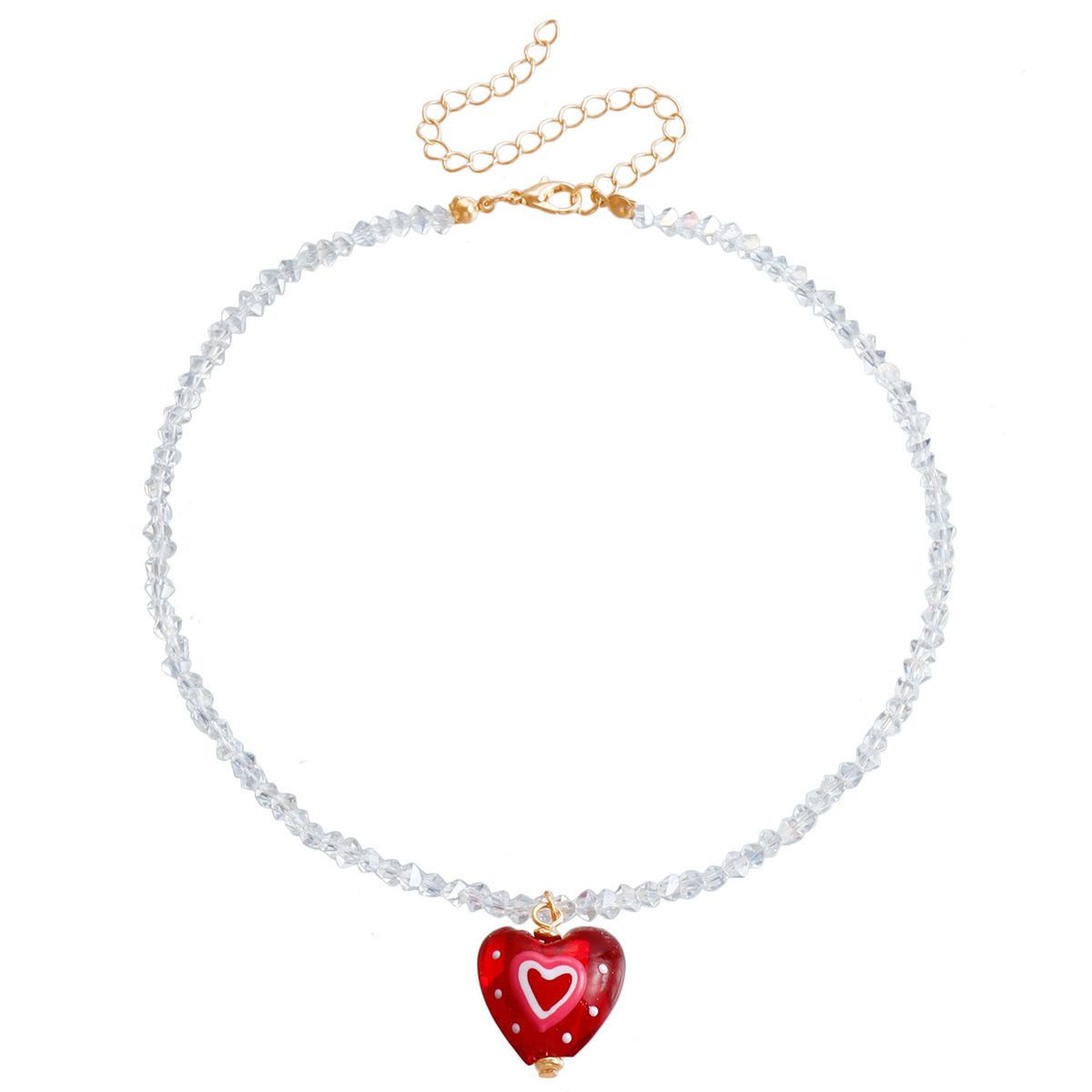 Sweet And Cute Red Love Pendant, Transparent Spinel Beaded Necklace, Girl Heart-shaped Necklace._ipsvogv.com
