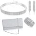 4Pcs/Set Ladies Fashion Shiny Rhinestone Choker Necklace Tassel Earrings Elastic Bracelet Party Clutch_ipsvogv.com