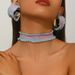 Fashionable spicy girl style women's necklace earring set denim fabric English letter design collar temperament earrings_ipsvogv.com