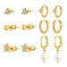 Unisex Hot Sales Real Gold Brass Electroplating Temperament Smooth Small Round Bead Five Pointed Flower Earrings Earring Set_ipsvogv.com