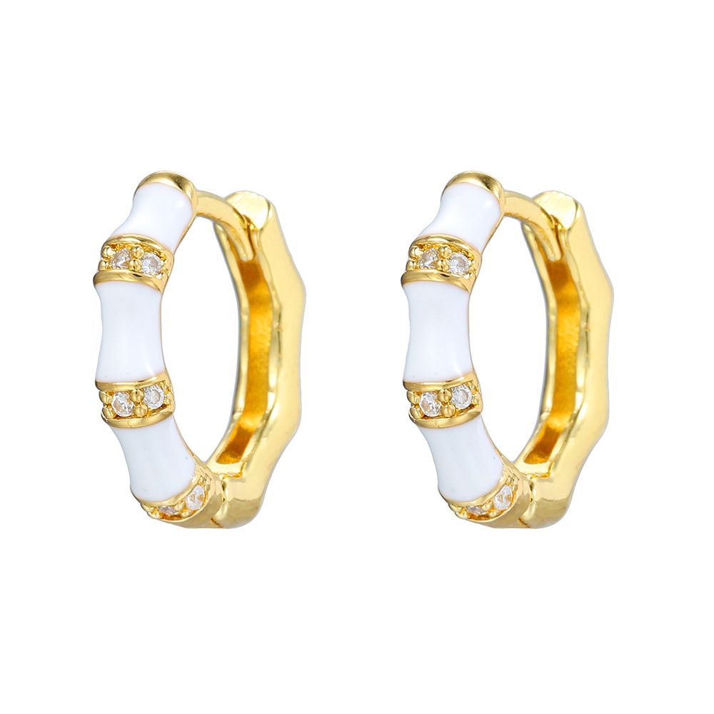 Unisex High Grade Color Enamel Copper Plated Real Gold Earrings Temperament Fashion Commuting Copper Inlaid Zircon Ear Buckle Earrings For Women_ipsvogv.com