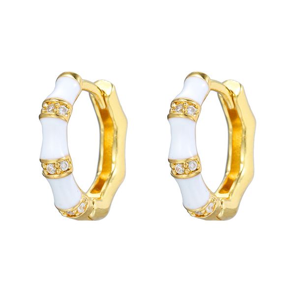 Unisex High Grade Color Enamel Copper Plated Real Gold Earrings Temperament Fashion Commuting Copper Inlaid Zircon Ear Buckle Earrings For Women_ipsvogv.com