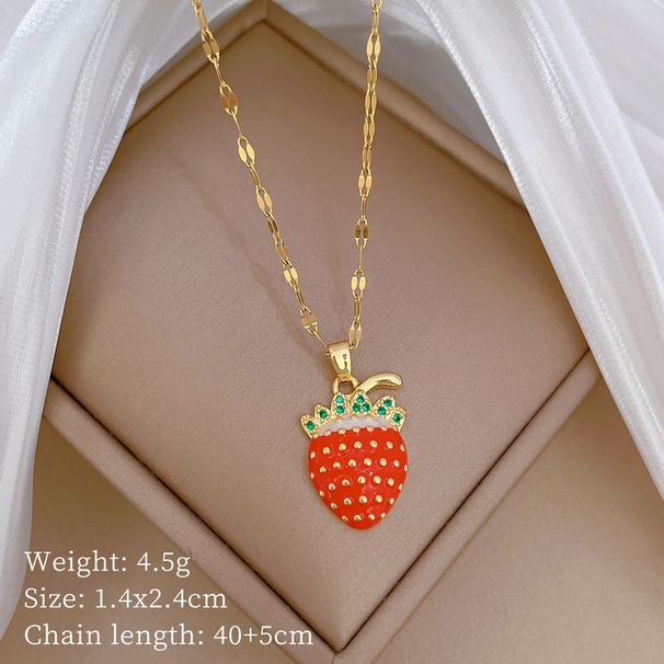 Fruit 【 】 Strawberry Light Luxury Charm Gorgeous Full Diamond Necklace Women's Versatile Clavicle Titanium Steel Chain 【 】_ipsvogv.com