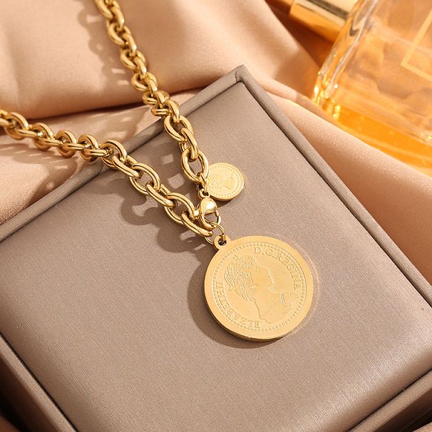 Fashionable Personalized Portrait, Round Brand Titanium Steel Pendant Chain, High-end Temperament, Cold And Simple Style_ipsvogv.com