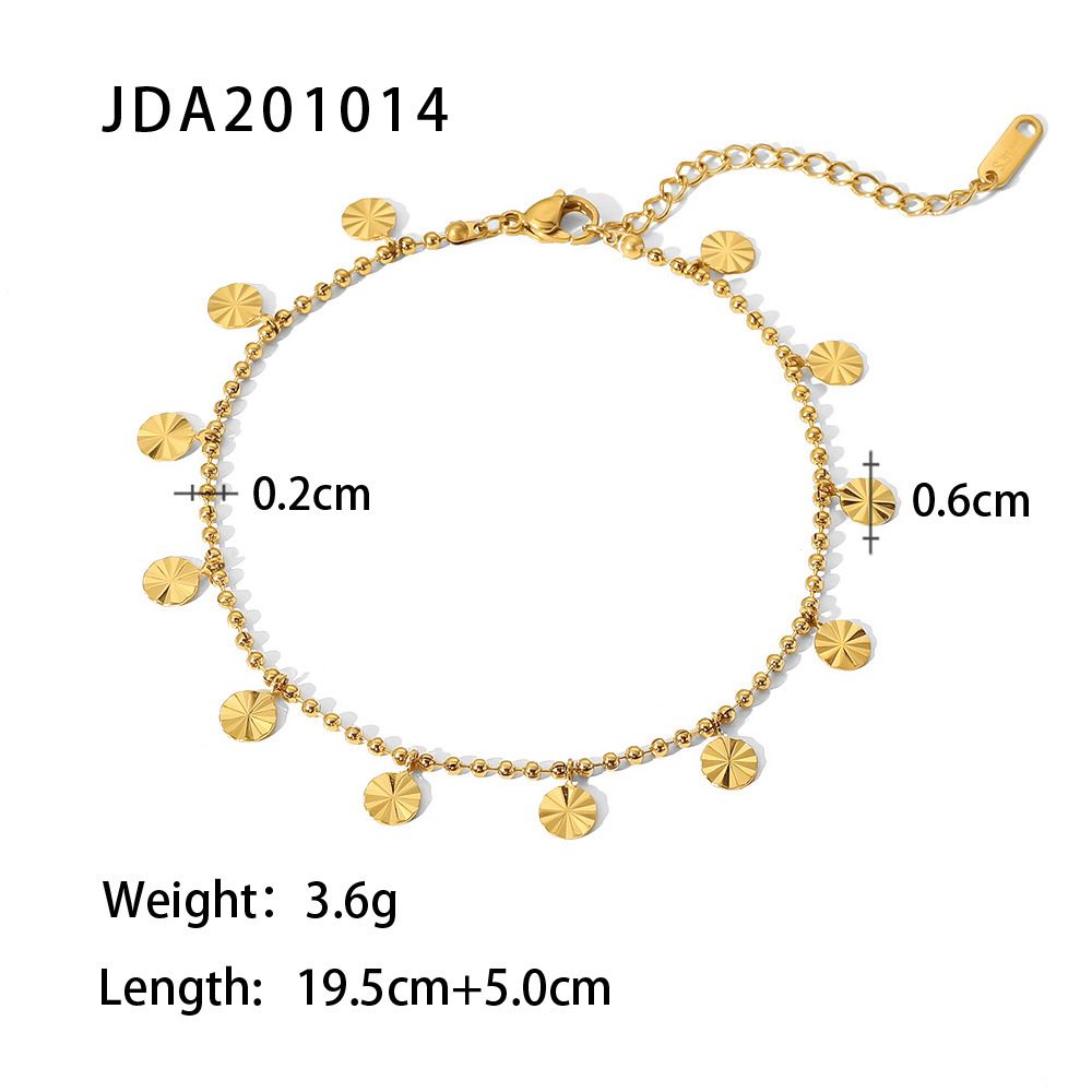 Women's Jewelry K Gold Plated 316L Stainless Steel Anklet Beaded Petal Disc Pendant Anklet Foot Ornaments_ipsvogv.com
