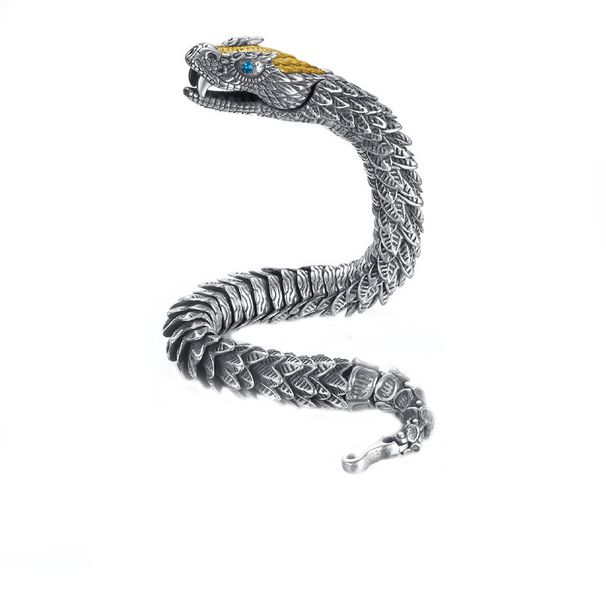 Black Snake Silver-Plated Bracelet For Men, High-End Niche Design, Unique Medusa Rattlesnake Hip-Hop Bold Style_ipsvogv.com