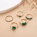 Fashion Gold Octagonal Oval Geometry Green Diamond 5-piece Set Ring_ipsvogv.com