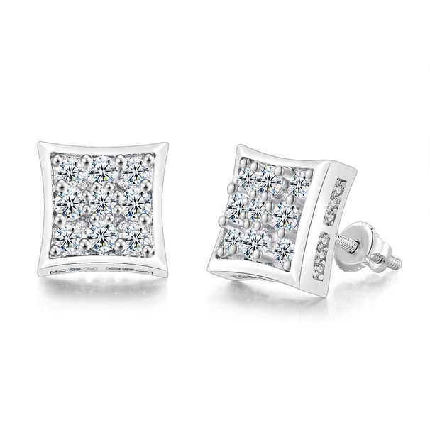 Unisex Jewelry Fashion hip hop square cross earrings for men full of diamonds and zircon thread earrings street fashion accessories_ipsvogv.com
