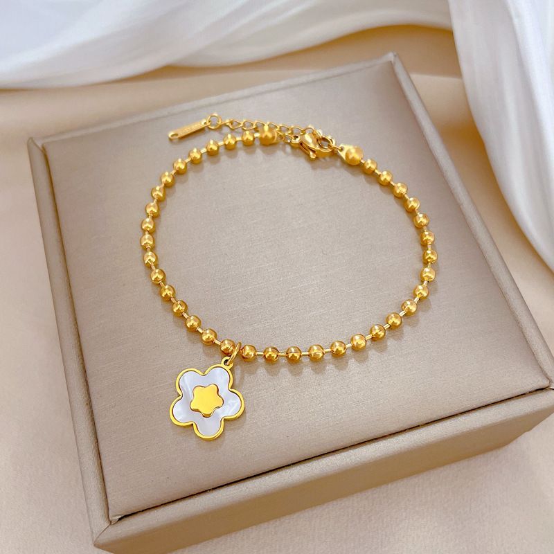 【 Full body titanium steel 】 East Gate Personalized temperament Shell flower round bead bracelet Female internet_ipsvogv.com