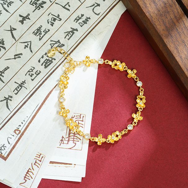 New Ancient Fasha Gold China-Chic Light Luxury Diamond Set Flower Bracelet Female Minority Design Lasting First Jewelry_ipsvogv.com