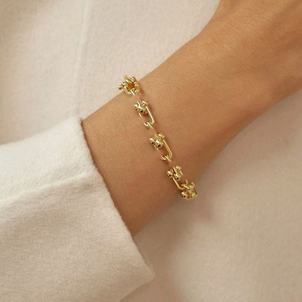New S Silver Fashion Design Heavy Industry U-shaped Horseshoe Bracelet Women's Buckle Handpiece_ipsvogv.com