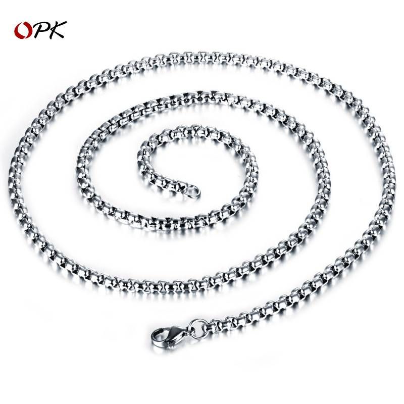 Men's Jewelry Necklace Square Pearl Chain Surface Polished Stainless Steel Single Chain All Match Men's Jewelry_ipsvogv.com