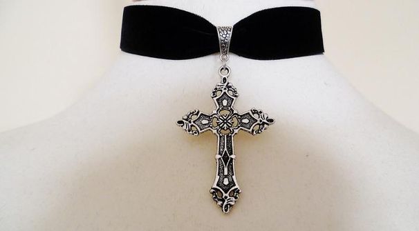 Velvet Ribbon Faith Blessing Lucky Peace Cross Necklace Jewelry_ipsvogv.com