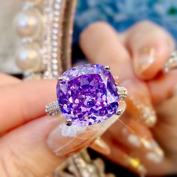 Ice J281 Purple Flower Sparkling Inlaid Lithium Carbon Zircon Open Princess Style High Fashion Women's Ring_ipsvogv.com