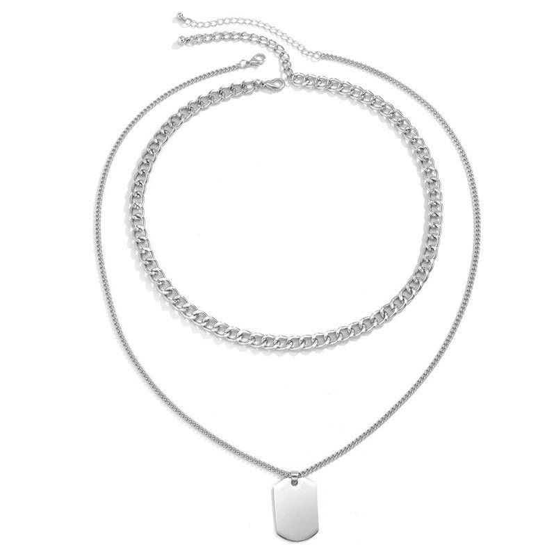 Unisex hot selling hip hop men's double layer pendant necklace titanium steel tag metal chain sweater chain jewelry_ipsvogv.com