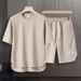 Men's Clothing Summer fashion brand new short sleeved T suit men's loose large size shorts set advanced handsome waffle two piece suit_ipsvogv.com