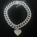 Men's Classic Full Diamond Cuban Chain Splicing Necklace Street Hip-Hop Style Heart Bracelet_ipsvogv.com
