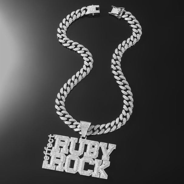 Hiphop full diamond double row letter pendant necklace with personality and creativity, trendy men, cool Cuban chain_ipsvogv.com