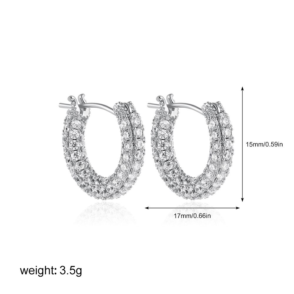 Unisex Copper Plated Micro Inlaid Zirconium Earrings Real Gold Circle Ear Buckles Retro Light Luxury Commuter Earrings_ipsvogv.com