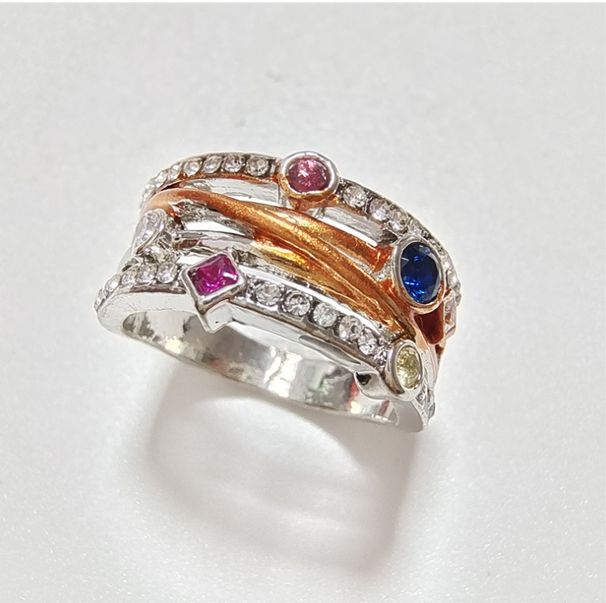 Best-selling hip hop style jewelry Fashion geometric lines set multicolor zircon rings Trend fashion rings for both men and women_ipsvogv.com