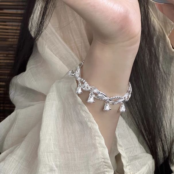 Pure Silver Bell Orchid Female Ins, Niche, New Chinese Luxury, Ethnic Style, Exquisite Opening Bracelet, Adjustable_ipsvogv.com