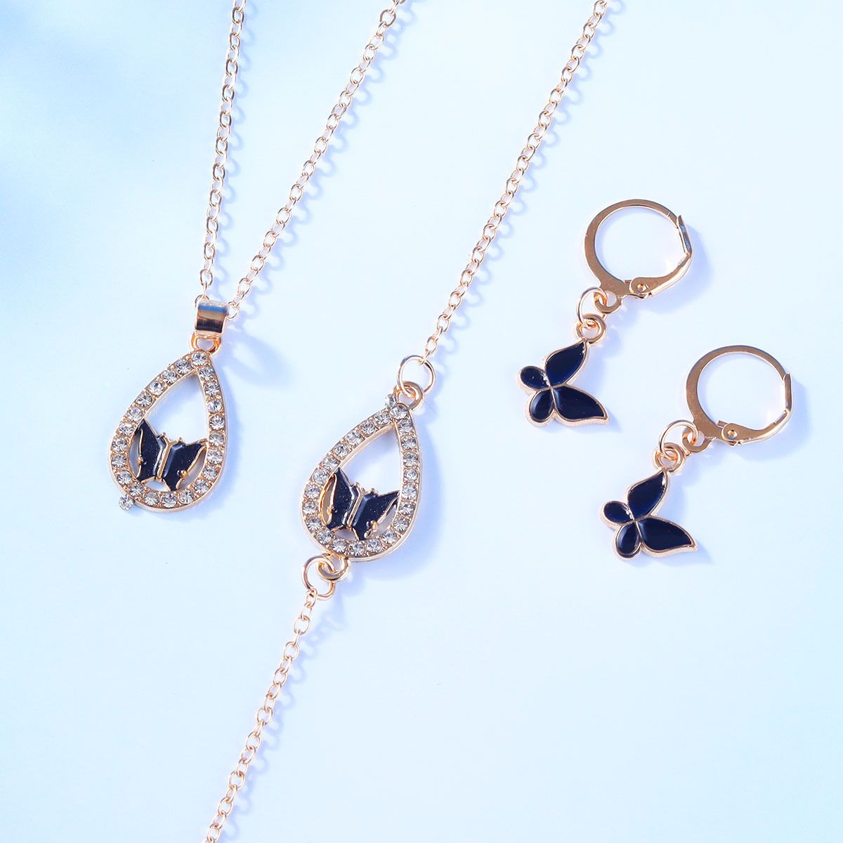 New summer classic trend butterfly necklace bracelet earrings personality versatile multi color oil drop diamond jewelry_ipsvogv.com