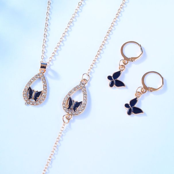 New summer classic trend butterfly necklace bracelet earrings personality versatile multi color oil drop diamond jewelry_ipsvogv.com