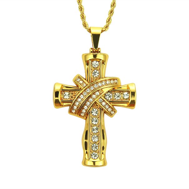 Fashion Men Stainless Steel Cuban Chain Cross Necklace Zircon Pendant Hip Hop Necklaces for Men Cross Jewelry Anniversary Gift_ipsvogv.com