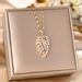 Titanium Steel Necklace, Female Copper Inlaid Zircon Pendant, Feather Leaf, Collarbone Chain, Love Wing Accessory_ipsvogv.com