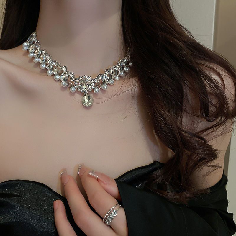 Baroque Pearl Necklace Women' Exaggerated Heavy Duty Zircon Evening Dre Birthday Bridal Sweater Neck Chain_ipsvogv.com