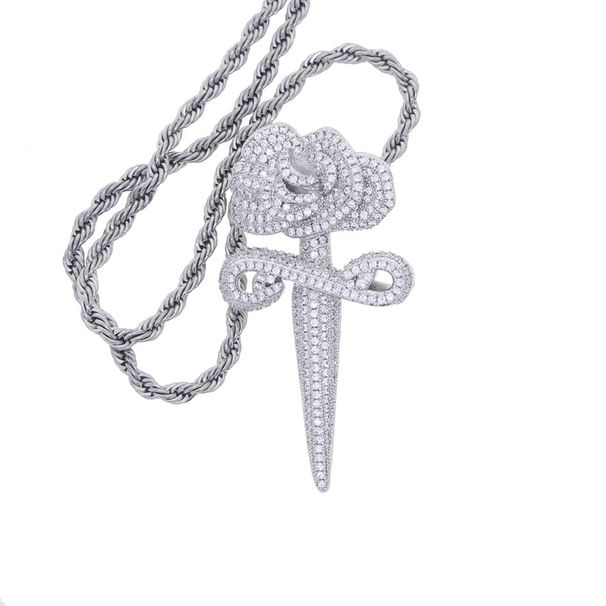 Men's Punk Rose Cross Pendant Necklace With Tennis Chain & Zircon Stones, Adjustable Length 21-71cm, Silver/Gold/Rose Gold Men's Necklace_ipsvogv.com