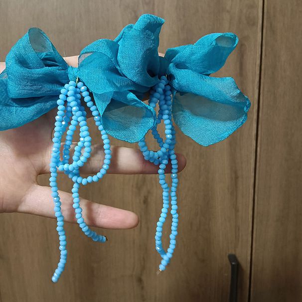 Unisex Dark Blue Super White Forest Bow Beaded Earrings For Women Super Fairy Exaggerated Holiday Earrings New Hot Style_ipsvogv.com