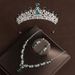 Crown headdress three piece set vintage green diamond princess birthday crown necklace earrings bride wedding dress evening dress jewelry_ipsvogv.com
