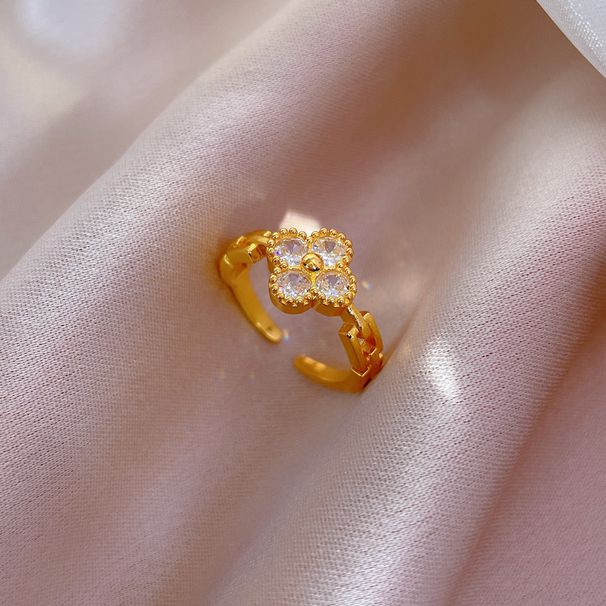 【 Real Gold Plating 】 Open Women's Lucky Grass Fashion Index Finger Ring with Net Red Same Simple and Cool Style_ipsvogv.com