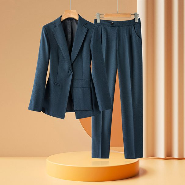 Women's Clothing high end dark blue! Slim suit slim suit jacket + cigarette pants suit for women_ipsvogv.com