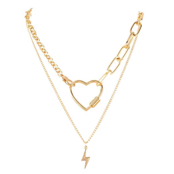 Necklace Alloy Heart Shaped Zircon Lightning Pendant Double Layer Clavicle Chain Necklace For Women_ipsvogv.com