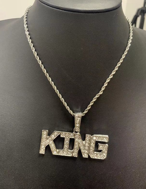 Alloy Hip Hop Small Full Diamond King Pendant Fashion Trendy Men's KING Letter Necklace_ipsvogv.com