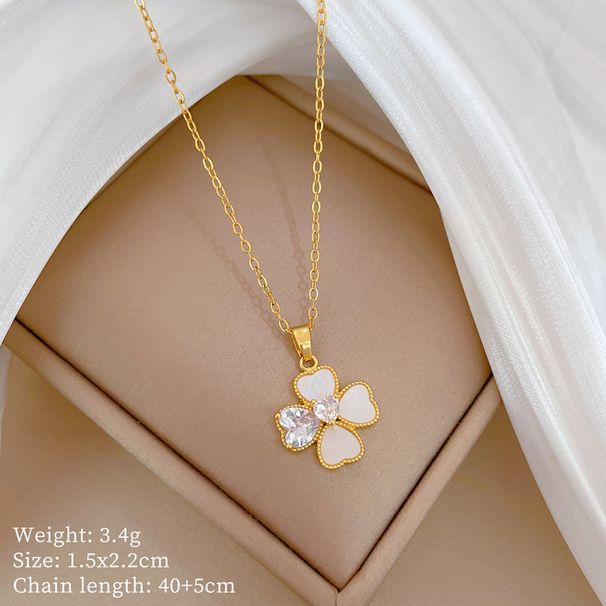 【 Titanium Steel 】 Necklace Earring Light Luxury Full Diamond Shell Four Leaf Flower Personalized Temperament Banquet_ipsvogv.com