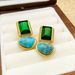 Silver needle niche high-end, geometric emerald natural stone earrings, spring and summer new styles_ipsvogv.com