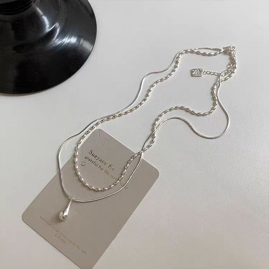 S Pure Silver Water Droplet Double-layer Necklace For Women, Niche Design, Light Luxury, Gentle Personality, Simple And_ipsvogv.com