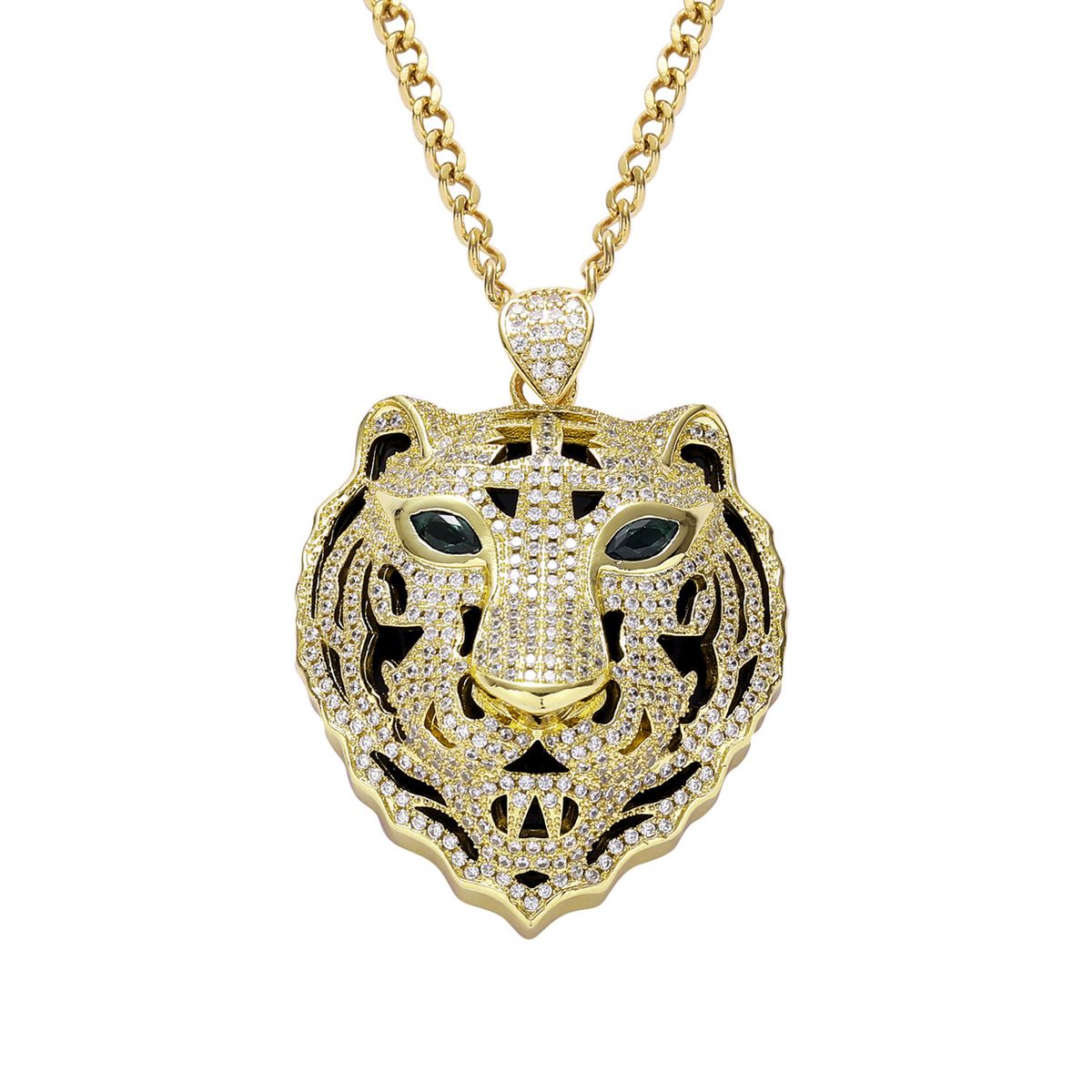 Unisex Hip Hop Accessories Tiger Pendant Agate Zircon Tiger Year Zodiac Hip Hop Pendant Men's Necklace_ipsvogv.com