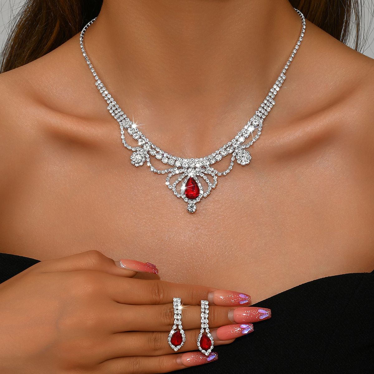 Women’s Jewelry Set Fashion Diamond Crown Shaped Crystal Necklace Earrings Set Fashion Light Luxury High End Jewelry Jewelry Set_ipsvogv.com