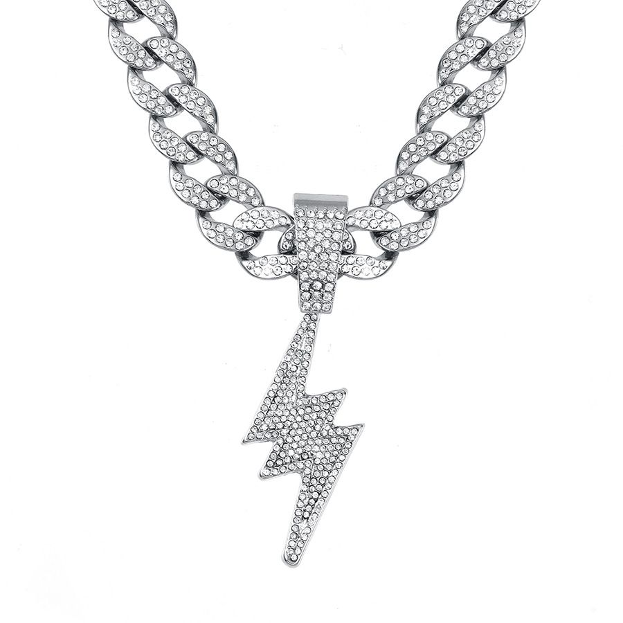 Men’s Jewelry Set Fashion Personalized Cool Full Diamond Lightning Pendant Street Rap Hip Hop Style Cuban Necklace Jewelry_ipsvogv.com