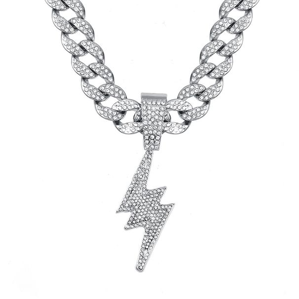 Men’s Jewelry Set Fashion Personalized Cool Full Diamond Lightning Pendant Street Rap Hip Hop Style Cuban Necklace Jewelry_ipsvogv.com