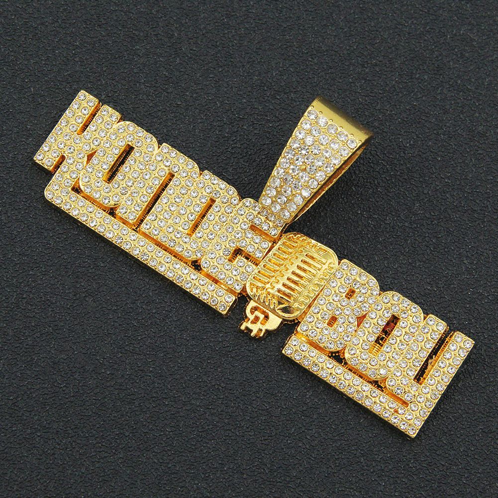 Personalized full diamond letter microphone splicing pendant necklace for trendy men's hip-hop cool karaoke rap dressing_ipsvogv.com