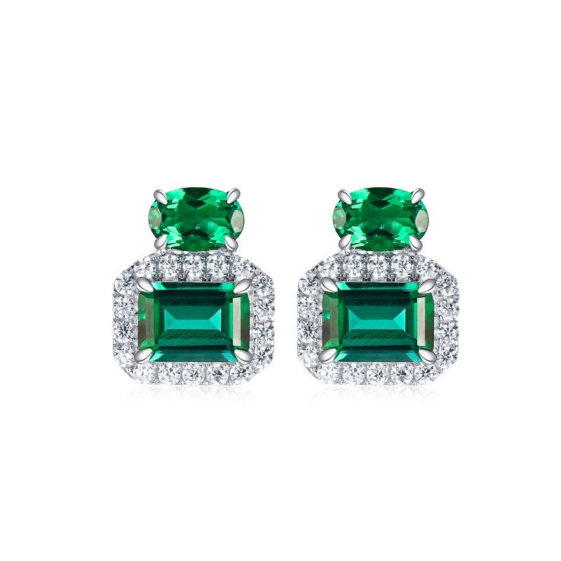 S925 Silver Cultured Emerald Earrings For Women, Fully Inlaid With Gemstones, Retro Noble_ipsvogv.com